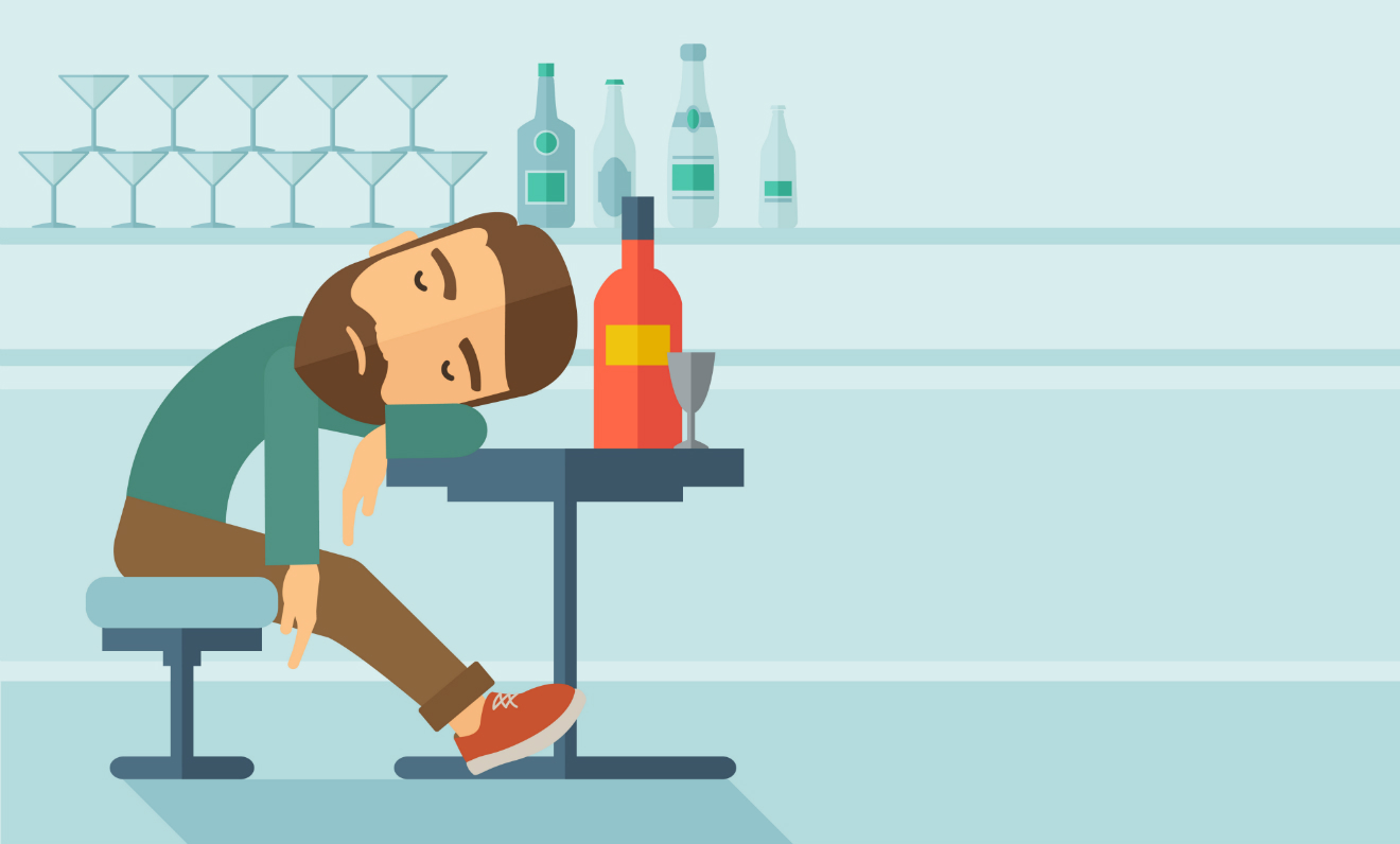 man passed out bar bottle cartoon